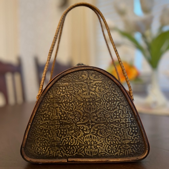 Vintage 1940s Box Bag Purse, 1940s wood rattan and willow handbag, WW2 Box Bag - Picture 2 of 5